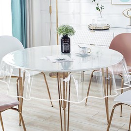Clear PVC Table Protector, Clear Table Cover, Transparent Protect PE Tablecloths Protector Waterproof Oil-Proof, Rectangle Transparent Tablcloth for Indoor Outdoor (Round-180cm)