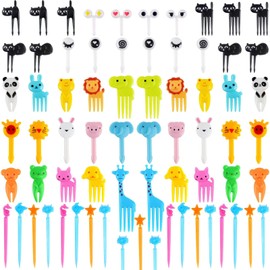 106pcs Food Picks For Kid,Fun Cute Mini Reusable Cartoon Animal Fruit Toothpick for Picky Eaters, Lunch Accessories Bento Decorations For Toddler And Kids,BPA Free