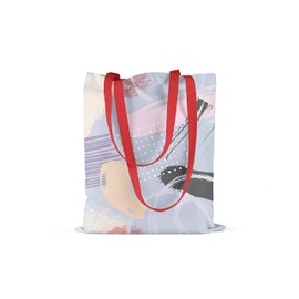 Le Jardin du Lin Bedruckte Einkaufstasche mit Roten Langen Henkeln, Wiederverwendbare, Tasche, Faltbar, ​Stofftasche, Größe: 34 x 40 Cm