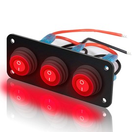3 Gang Toggle Rocker Switch Panel Red LED Breaker Waterproof Widely Fits for Auto Automotive Lights Car Marine Boat Yacht, Trailer, Caravan, Camper, Bus, Tractor, Jeep, Truck Vehicles & More