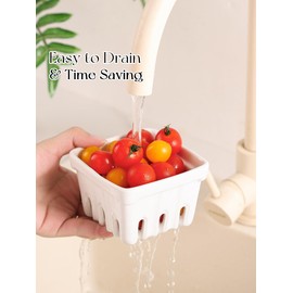 CKERAVOX Ceramic Berry Basket, Set of 2 Fruit Bowl with Holes 4 Inch Fruit Basket for Kitchen Counter, Berry Containers for Berries, Strawberry, Grape, Cherry, White