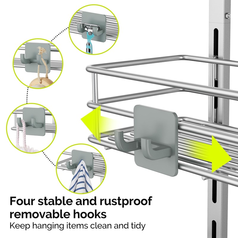 Orimade Shower Caddy Adjustable Height 4 Tier Silver,Bathroom Hanging Over