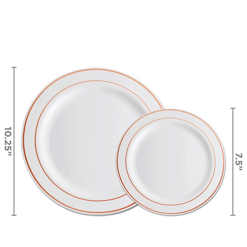 Munfix 100 Rose Gold Rim Plastic Plates Set, 50 Pcs
