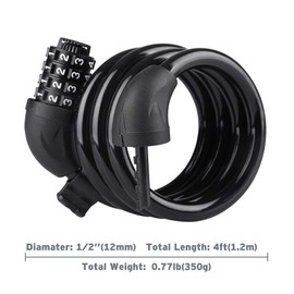 Titanker Bike Lock, Lock for Bike Locks with Combinations Resettable Bike Lock Cable 4 Feet with Mounting Bracket, 1/2 Inch Diameter