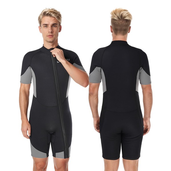 Lansru Mens Shorty Wetsuits，2mm Upgraded Neoprene Wetsuits for Men，Front Full-Length