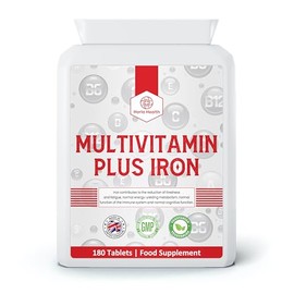 Multi-Vitamins Plus Iron - 180 Tablets - 6 Month Supply - Suitable for Vegetarians - Harla Health - Make in The UK - GMP Codes of Practice