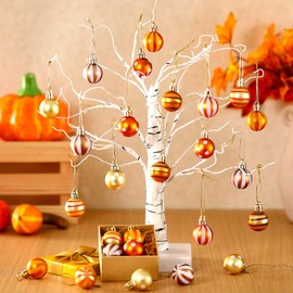 Libima 40 Pcs Fall Thanksgiving Tree Decorations and Ornaments 1.18 Inch Plastic Orange Ball Ornaments Thanksgiving Hanging Decorations for Home Autumn Harvest Party Supplies