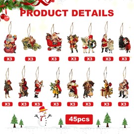 Nhemeylp 45 PCS Christmas Tree Decorations, Vintage Christmas Decorations Victorian Style Christmas Hanging Ornament, Santa Claus Kids Wood Hanging Pendant for Door Window Christmas Tree Decoration