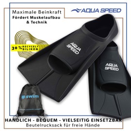 Aqua Speed Short Flippers For Adults And Children, High Tech Soft Training Flippers, Lightweight Short Flippers For Swimming Training, black, 33/34