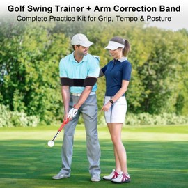 AVIKURA Golf Training Aids, Golf Grip Training Aid Swing Trainer with 1 Arm Posture Correction Band and 1 Telescopic Golf Simulator, Golf Practice Accessories Perfect for Beginners and Pros, Red