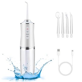 Irrigador Bucal Dental, Irrigador Oral Inalámbrico con 3 Modos y 4 Puntas de Chorro, Inalámbrico de Hilo Dental de Agua, Limpieza Dental, Recargable USB & Portátil para Hogar y Viajes