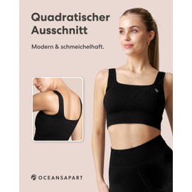 Oceansapart Sydney Women's Sports Bra without Underwire for Yoga and Fitness - Seamless Bustier with Square Neck - Breathable and Quick-Drying - Size XS - XXL, black, M