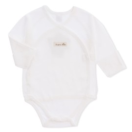 organicboom 100% Organic Cotton Side Snap Kimono Onesie Bodysuit With Mitten Cuffs (Basic, 3-6M)