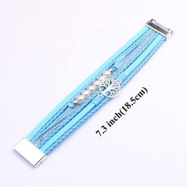 KSQS Tree Of Life Leather Multi-Layer Wraps Bracelet, Boho Wide Buckle Wristband Bangle, Braided Cuff Bracelets for Women(#75)