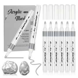 Dacono Silver Paint Pens - 8 PCS Acrylic Markers, Water-Based & Permanent, 2.0mm Tip, Ideal for Art & Crafts on Rocks, Glass, Wood, Ceramic Craft Supplies