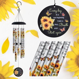 Sunflower Wind Chimes for Outside,Sunshine Gift for Mom,Get Well Soon Gifts & Birthday Gifts for Women, Friends, Sister,Coworkers,Sympathy Gifts Basket,Memorial Wind Chimes for Loss of Loved One