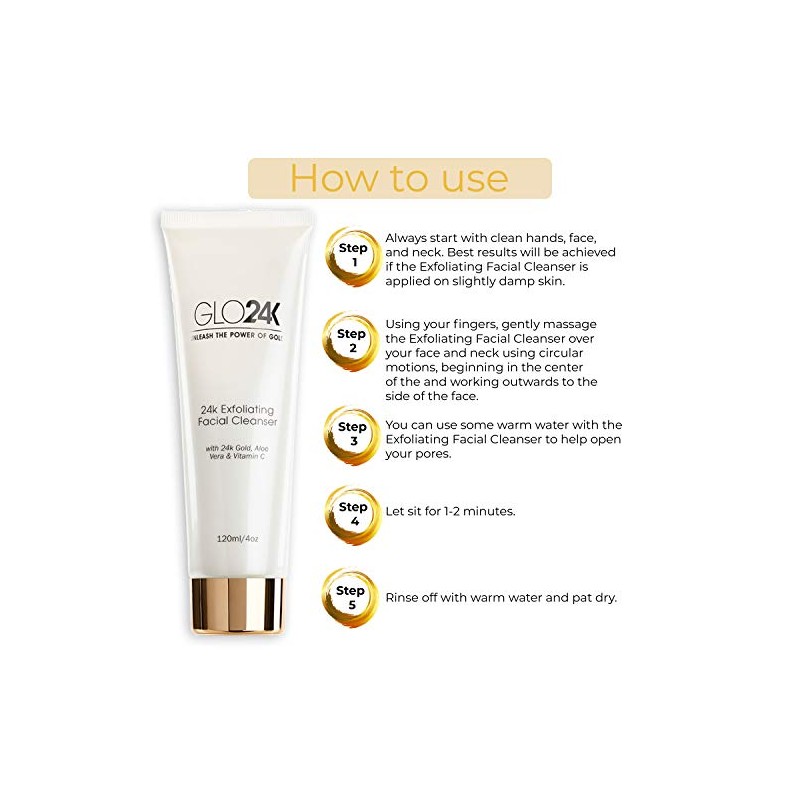 GLO24K Limpiador facial exfoliante con oro de 24 k, microdermoabrasión