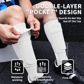 LPONJAR Soccer Shin Guards for Kids Youth Adults - Shin Pads and Sleeves with Optimized Insert Pocket for Boys Girls Men Women for Football Games - Protective Soccer Equipment