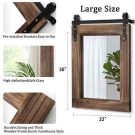 AAZZKANG Large Rectangle Mirror Rustic Wood Hanging Mirror Large 30"x22" Decorative Farmhouse Bedroom Bathroom Mirrors Home Wall Decor