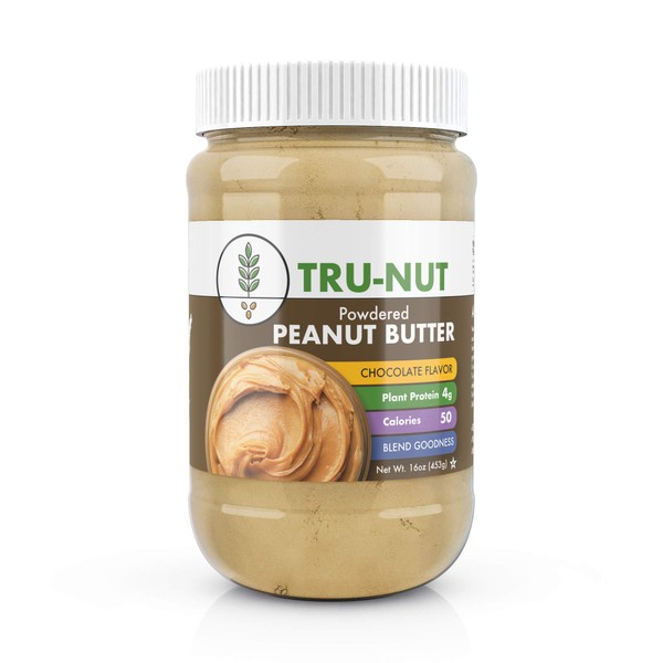 Tru-Nut Powdered Peanut Butter (38 servings, 16oz jar) Good Source of Plant Protein - Gluten Free, Non-GMO, Vegan - Chocolate Flavor