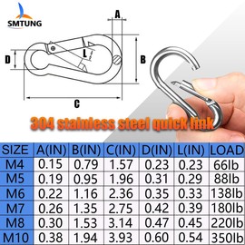 SMTUNG - Mosquetón multifuncional de acero inoxidable 304 con resorte (M6 2.3 pulgadas, 15 unidades)