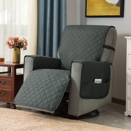 Ouka Recliner Cover for Dogs Seat Width to 25 Inch,Reversible Fabric Small Chair Sofa Protector with Elastic Straps,Non-Slip Armchair Cover for Pets and Kids(Small,Grey)