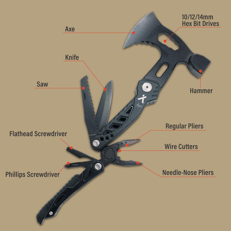 Bear Grylls Axe Multitool Hammer - with Knife, Bottle Opener,