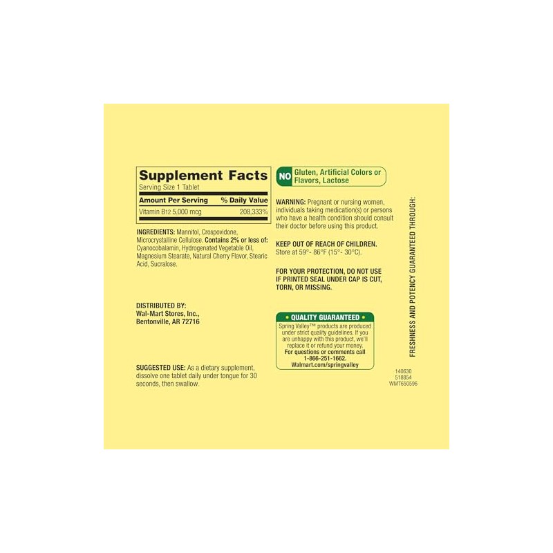 Spring Valley B12 5000mcg 300ct Metabolism Support