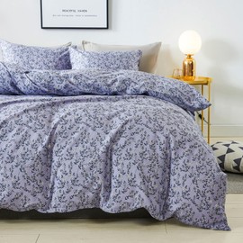HoneiLife Queen Size Duvet Cover - Cotton Comforter Sets, Floral with Zipper Closure & Corner Ties, Pale Purple, Soft & Breathable - Lavender Grey, 3Pcs