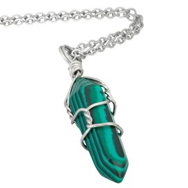 KYEYGWO Pack of 2 Crystal Points Stone Pendants Necklace for Women and Men, Malachite Crystals Pendants with Chain 19"