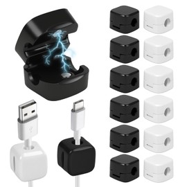 MOSTFUN 12 Pcs Magnetic Cable Holder, Cord Organizer Holder Cable Clips Management Hide Phone Charging Cable Keeper Cable Organiser Cables Keeper for Charging Cable Home Office 6 Black 6 White