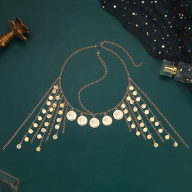 Kilshye Coin Head Chain Gold Sequin Headpiece Hair Chains Festival Costume Headband for Women