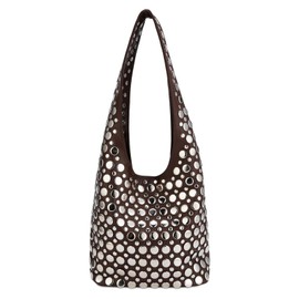 Studded Y2K Purses for Women Punk PU Leather Shoulder Hobo Bags Trendy Underarm Tote Handbags (Brown)