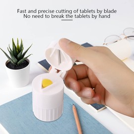 Pill Cutter and Grinder - 4 in 1 Pill Cutter and Crusher and Storage Pill Box and Water Cup, Travel Multifunctional Pill Organizer Pill Splitter Daily Pill Dispenser for Kid Men Women Elderly (White)