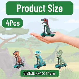 4 Pack Dinosaur Toys for Boys,Dino Finger Scooters, Mini Pull Back Cars for Kids Age 3-6, Dinosaur Gift Set for Boys and Girls, Indoor and Outdoor Play