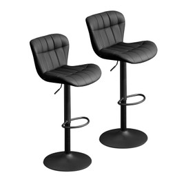 Furniliving Swivel Bar Stools Set of 2, Adjustable Counter Height Bar stools for Kitchen Island, Faux Leather Barstools with Back, Waterproof & Scratch-Resistant, Black