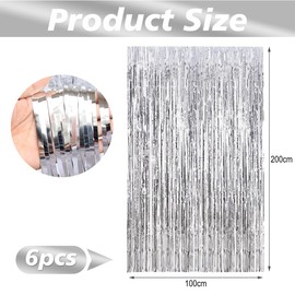 O-Kinee New Year's Eve Curtains, Tinsel Curtain, Silver, 6 Pieces Glitter Curtain, Party Decoration, Tinsel Fringe Curtain, Fbackground Curtain for New Year 2024 Disco Party, Christmas Party