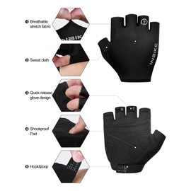 INBIKE Cycling Gloves for Men Women, Shock-Absorbing Pad Half Finger Road Bike Gloves, Breathable Biking Gloves, Anti-Slip Fingerless Bicycle Gloves Black XX-Large