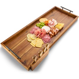 TIDITA Acacia 30 Inch Large Charcuterie Board with Cheese Knife Set of 4 – Acacia Wood Serving Tray With Handles, Long Charcuterie Board, Large Charcuterie Boards for Party, Wooden Cheese Board