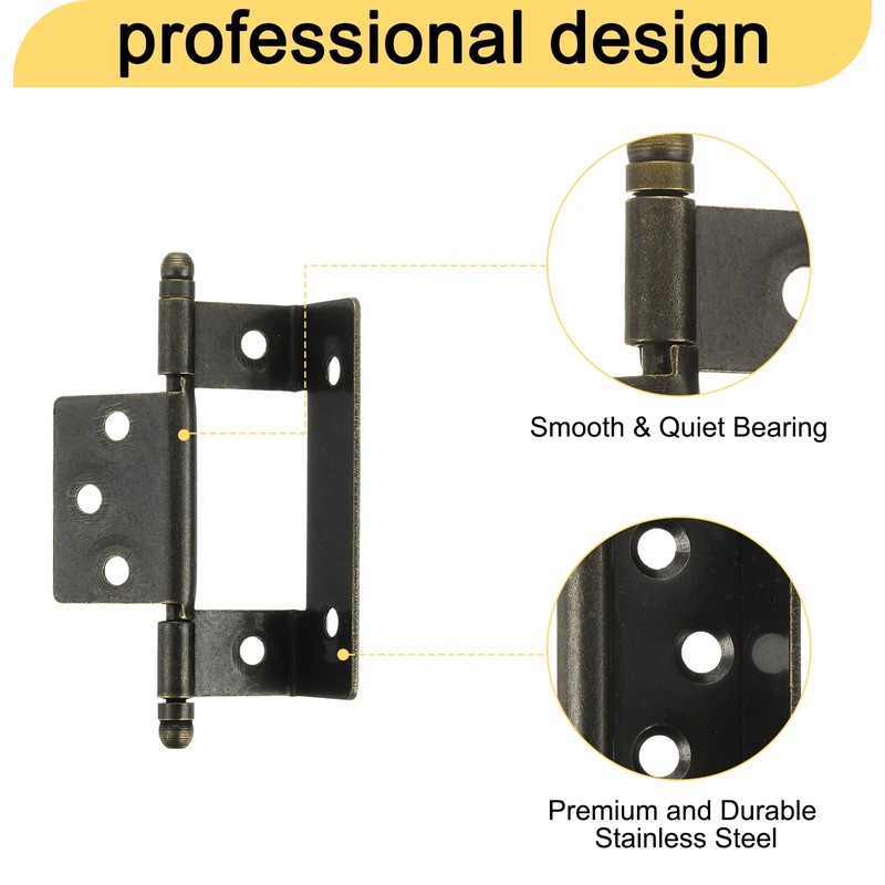 sourcing map 6Pcs Cabinet Hinges Full Inset, 3.4x0.78Inch Partial Wrap