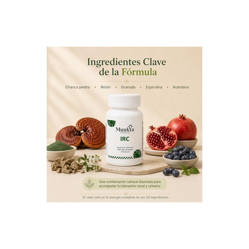 MUUKYA IRC Suplemento Natural Renal con Chanca Piedra y Reishi,