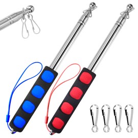 BONWIN BONWIN 1.2M Telescopic Handheld Flagpoles with Clips, 4 Feet Portable Stainless Steel Telescopic Banner Flag Pole - Tour Guide Flag Pole - Teaching Pointer Stick - 2 Pack (4 Ft, Red+Blue)