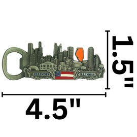 Illinois State Themed Magnetic Bottle Opener, Durable Kitchen Utensil, Souvenir and Gift, 1.5 by 4.5 Inches