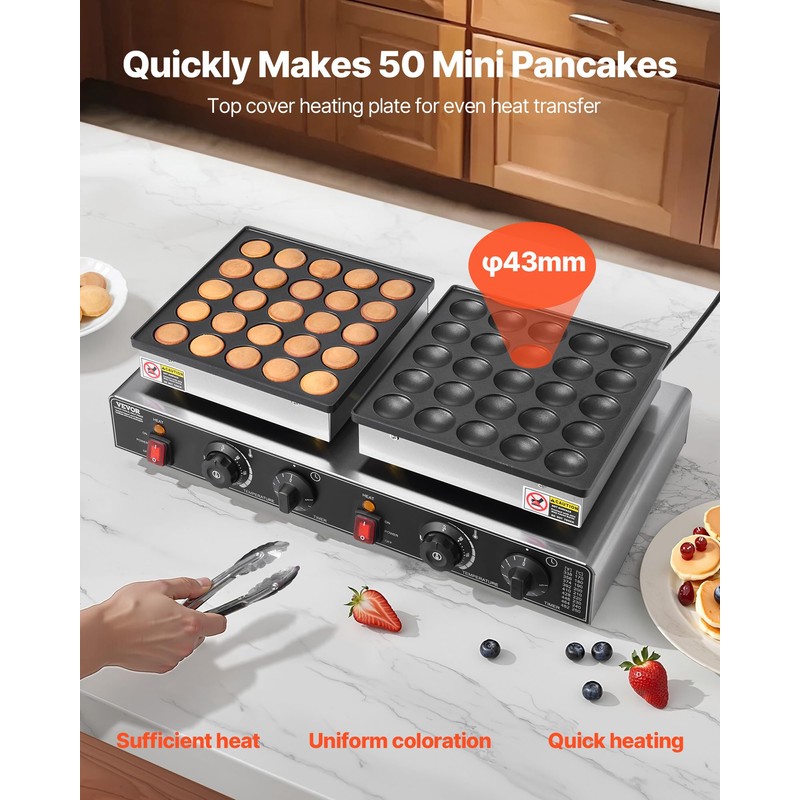 VEVOR 50PCS Mini Dutch Pancake Maker, Non-stick Stainless Steel Dorayaki