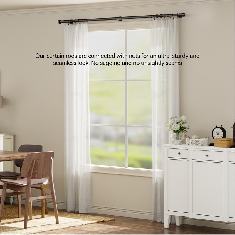 Heavy Duty Curtain Rod 32-120 Inch, 1 Inch Adjustable Black
