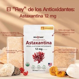 Astaxantina 12mg 300 Cápsulas Blandas Antioxidante Sin Sabor