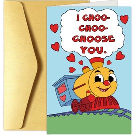 Funny Train Valentines Day Card for Him Her, Cute Valentine's Day Card for Kids Classroom, Anniversary Card for Boyfriend Girlfriend, I Choo Choo Choose You Card