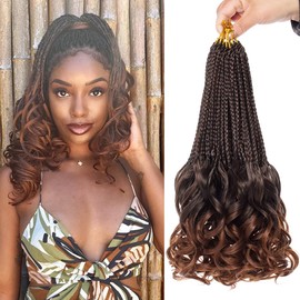 14 Inch French Curl Crochet Braids 8 Packs Bohemian Goddess Box Braids Crochet Hair Pre Looped French Curly Braiding Hair With Curly Wavy Ends Synthetic Hair Extensions (T30#)