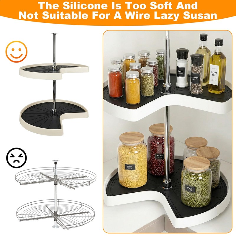 PercyEffie 2pcs Lazy Susan Shelf Liner 27In Silicone Lazy Susan