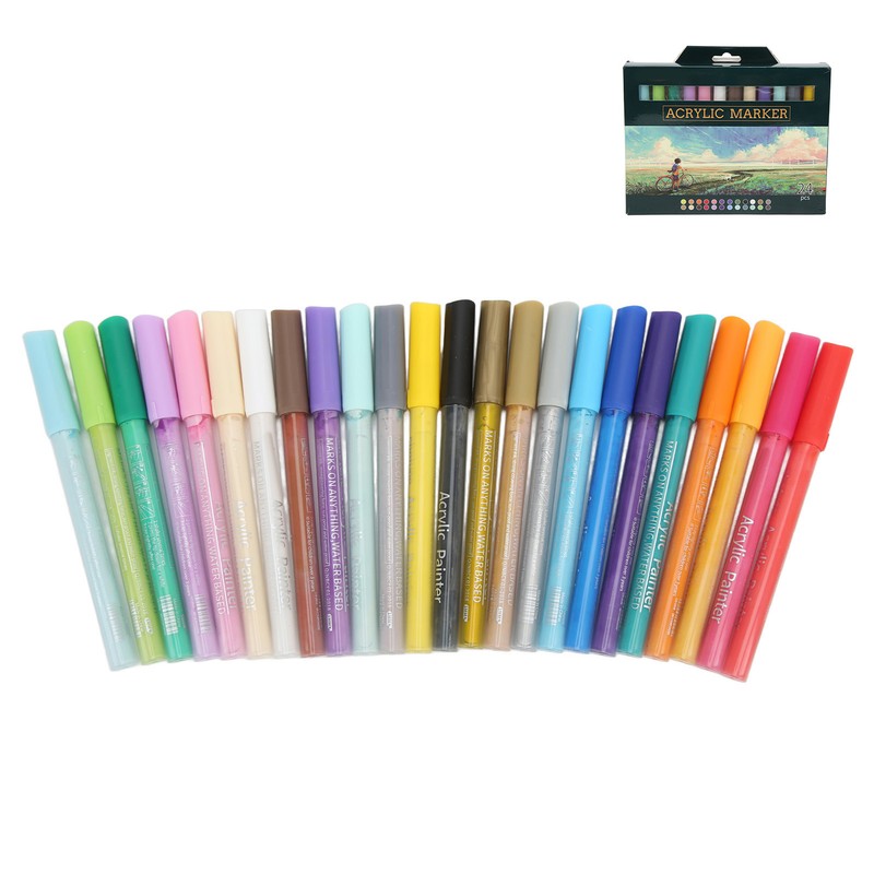 24Pcs Acrylic Paint Markers Multi Function Safe Nontoxic Moistureproof Quick